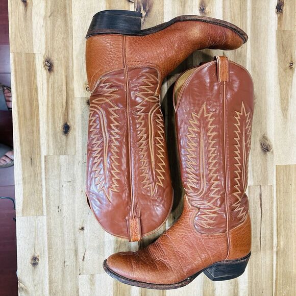 Tony Lama Vintage Brown Leather Cowboy Western Boots Tall Size 11 D Style 6327 - Picture 8 of 12